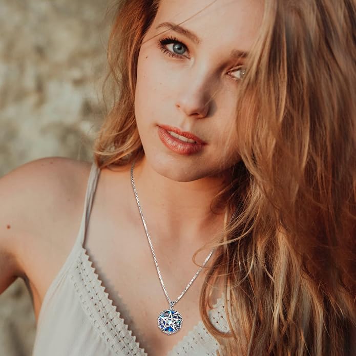 Pentagram Necklace Sterling Silver Triple Moon Goddess/Celtic Knot Witches Knot/Ankh/Sun and Moon/Hecate/Lilith/Santa Muerte/Tetragrammaton Pendant Necklace Pagan Wiccan Magic Egyptian Amulet Jewelry for Women Men