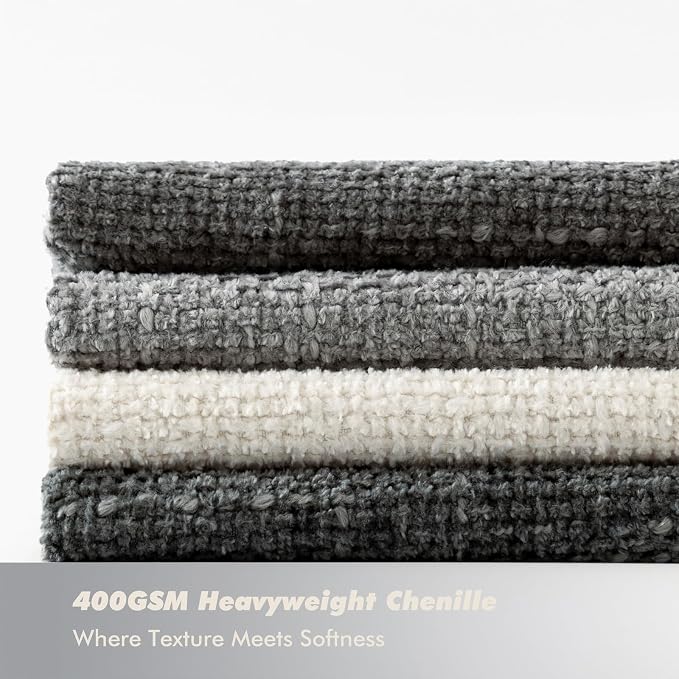 20x20 Chenille Throw Pillow Covers, Pack of 4, Neutral Grey Series