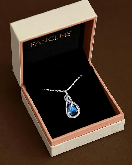 FANCIME TimelessTie Birthstone Necklace for Women White Gold Plated Sterling Silver Ribbon Design Jewelry Knot Pendant Fine Jewelry Gemstone Anniversary Birthday Graduation Mothers Day Gifts for Women Wife Mother Her
