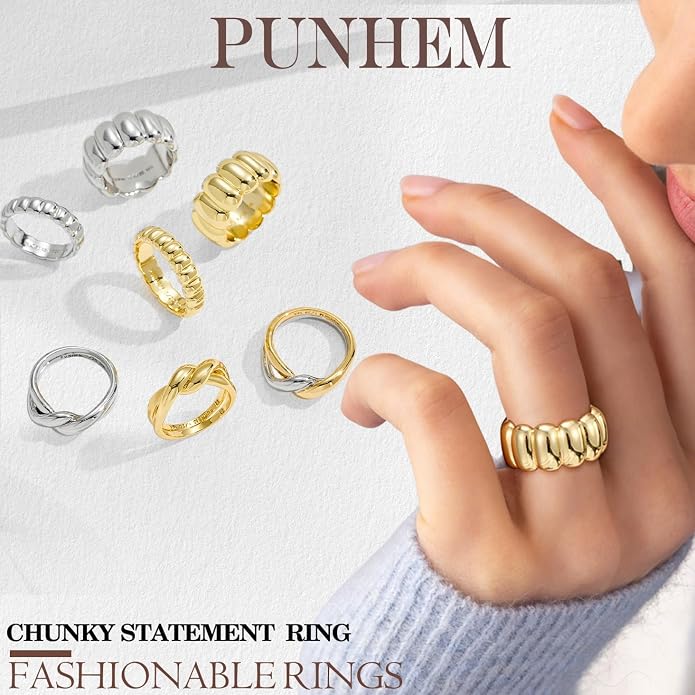 Gold Cross Statement Rings for Women 14K Gold Silver Tone Non Tarnish Cute Band High Polished Smooth Comfort Fit Size 5-10