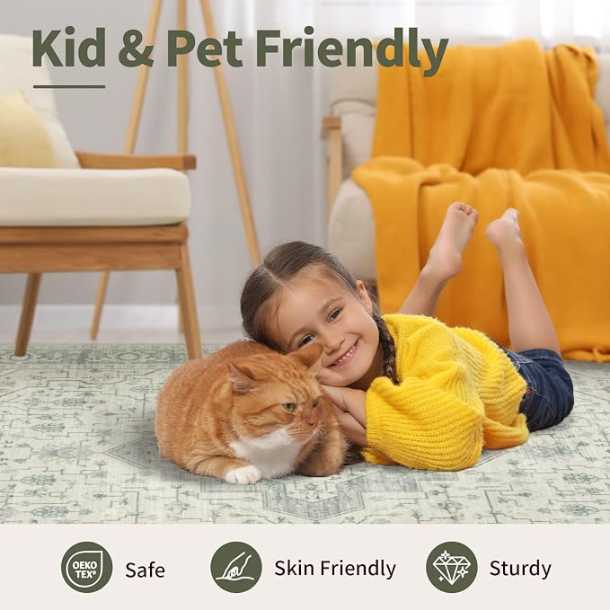 Rugxara 2x3 Door Mat Indoor Entrance, Washable Non Slip Kitchen Bathroom Rugs, Ultra-Thin Throw Small Rug for Front Door/Indoor Entrances, Green