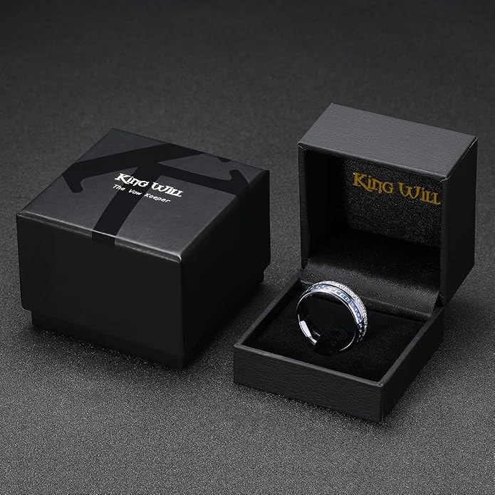 King Will Tungsten Rings for Men Meteorite Carbon Fiber Wood Inlay Mens Wedding Engagement Band Domed Polished