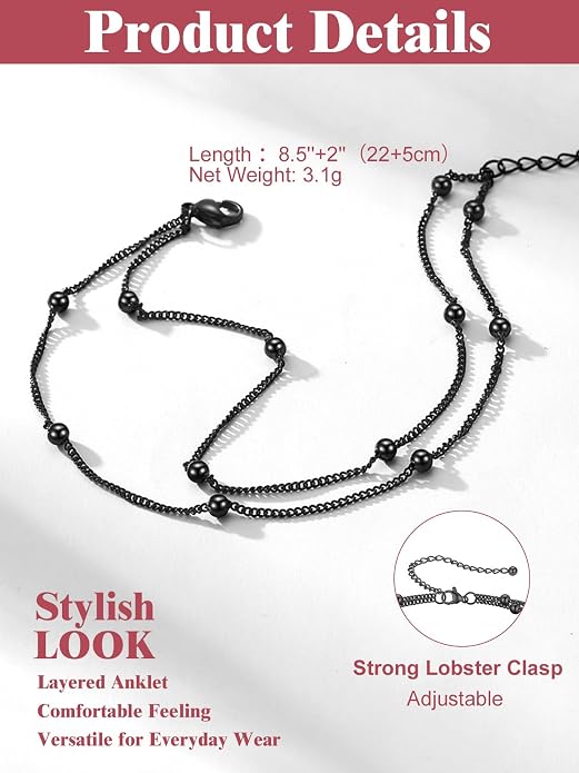 FOCALOOK 14K Gold Plated Anklets for Women Waterproof Plus Size Ankle Bracelet 8.5-10.5 Inch Adjustable Mariner/Figaro/Flat Snake/Cuban Link Chain Anklet Jewelry for Summer Beach Holiday
