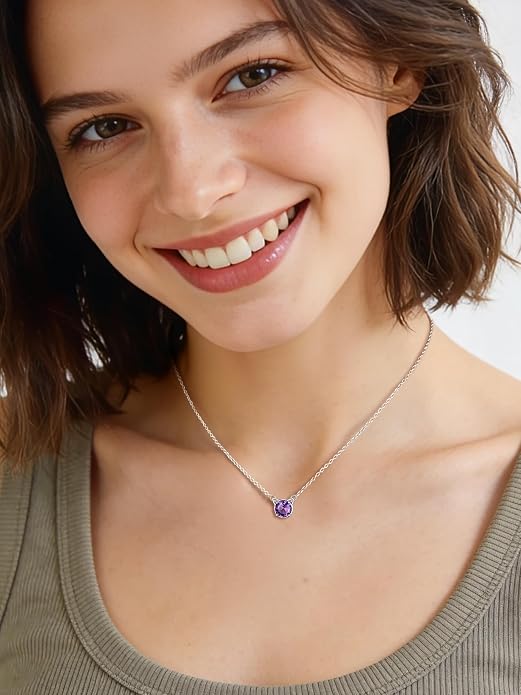 ChicSilver Bow and Cat Birthstone Necklace, 925 Sterling Silver Pendant Necklaces for Women, Hypoallergenic Silver Choker with 16 inch Rolo Chain, 12 Months Jewelry for Valentines Mothers Day Christmas