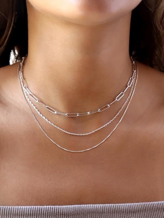 SILVERCUTE 925 Sterling Silver Necklace for Women,1mm/1.3mm/1.5mm/1.6mm Thin Silver Cable Chain/Box Chain/Rope Chain Necklace with Extension Chain,18/20/22/24/26/28/30 Inch