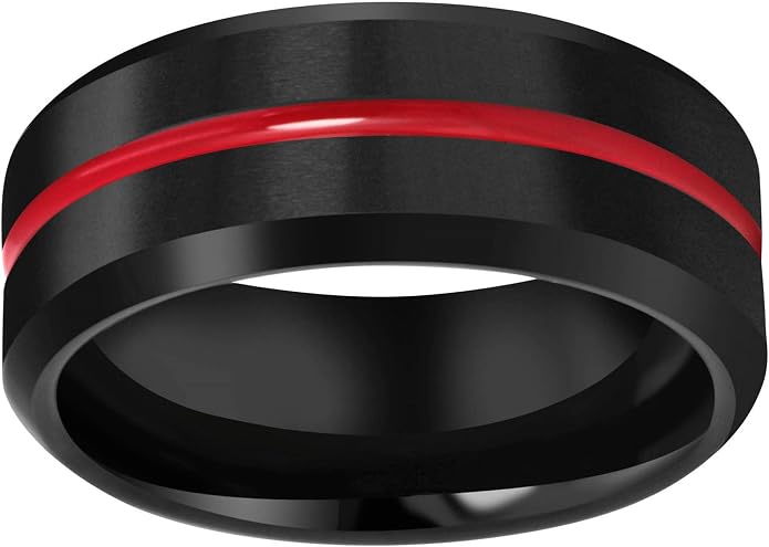 CROWNAL 6mm 8mm 10mm Thin Red Groove Black Brushed Tungsten Carbide Wedding Band Ring Comfort Fit Engraved I Love You Size 5 To 17