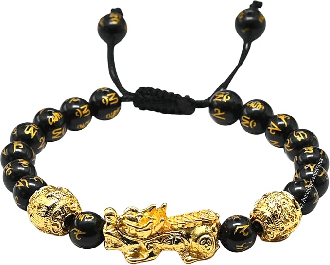Amazing Gemstone Black Obsidian Pixiu Bracelet for Women Men's Gifts - Protection Healing Crystal Bracelet - 8mm Gemstone Beaded Adjustable Bracelet Pulseras para Hombres Mujer Stocking Stuffers