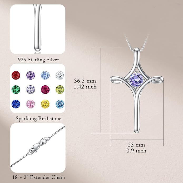 TOUPOP Cross Necklace for Women 925 Sterling Silver Birthstone Cross Pendant Fine Jewelry Anniversary Birthday Mothers Day Gifts for Mom Wife Her