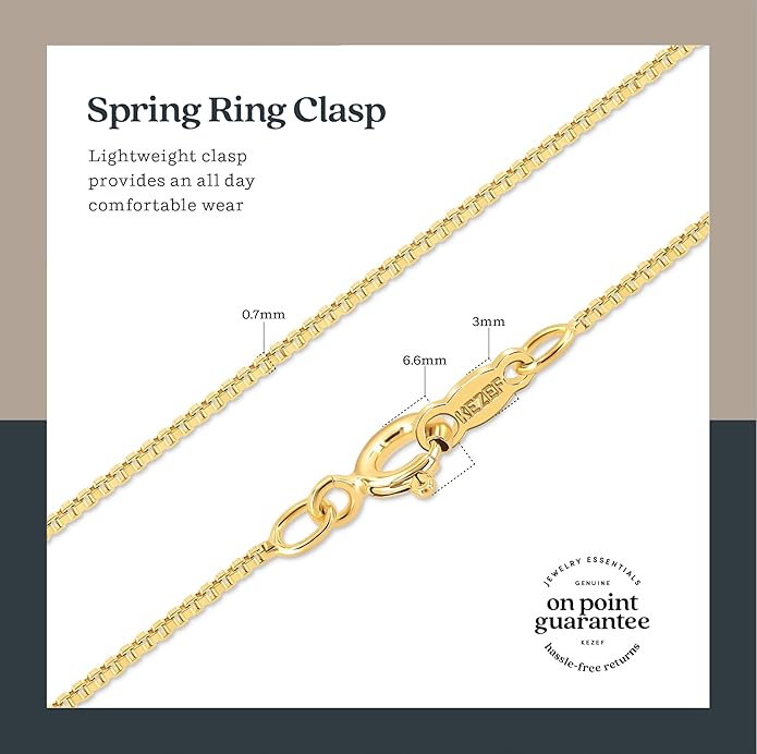KEZEF 925 Sterling Silver Box Chain Necklace for Women & Men, 0.7mm Thin Chain Necklace, Available in Sterling Silver, Gold Plated & Rose Gold Plated Finishes, Made in Italy