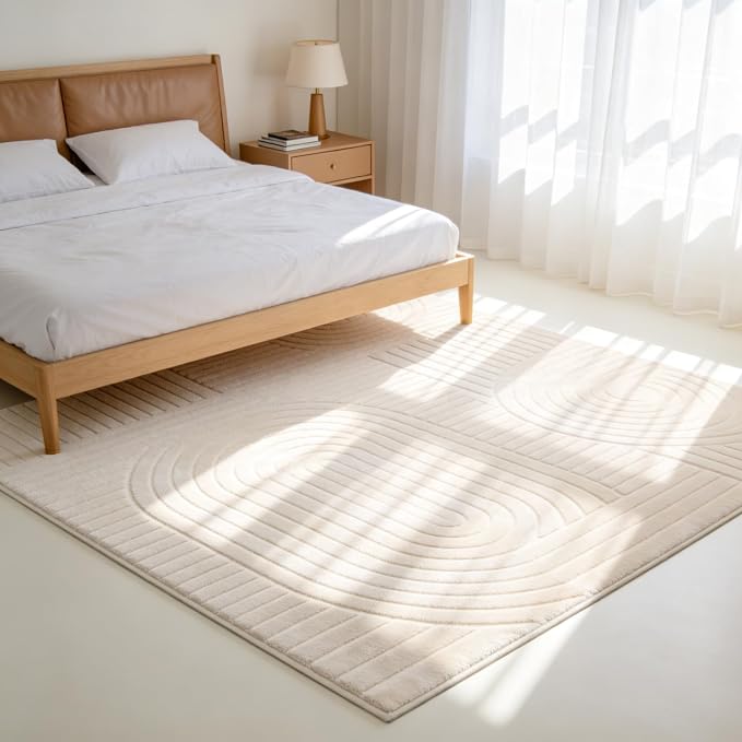 Beige 8x10 Solid Color Area Rug – Washable Living Room Rug, Ultra Soft High-Low Pile Textured Carpet, Modern Non-Slip Indoor Rugs for Bedroom, Nursery, Kids Room, Apartment, Home Office