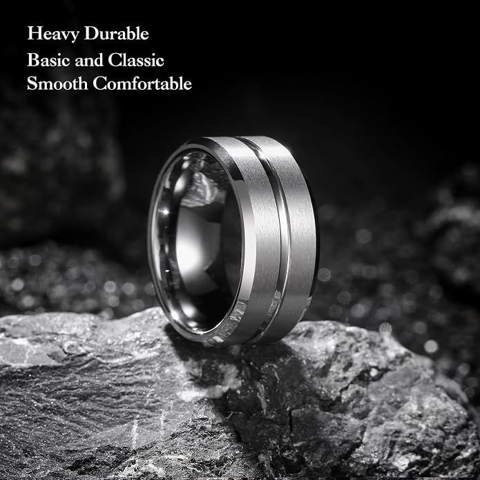 King Will Tungsten Carbide Wedding Band for Men Women-6/8/10mm Width Multicolor Available with Grooved Center Wedding Ring Suitable for Work, Gym Comfort Fit Size 4-16