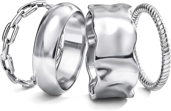 FIASASO Chunky Gold Rings for Women Non Tarnish - 4Pcs 14K Gold Plated Dainty Stackable Ring Set Trendy Hypoallergenic Thick Dome Statement Finger Knuckle Rings Pack Size 5-10