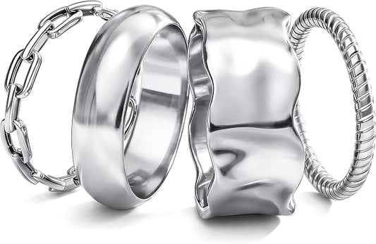 FIASASO Chunky Gold Rings for Women Non Tarnish - 4Pcs 14K Gold Plated Dainty Stackable Ring Set Trendy Hypoallergenic Thick Dome Statement Finger Knuckle Rings Pack Size 5-10