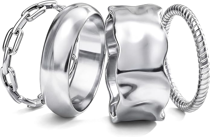 FIASASO Chunky Gold Rings for Women Non Tarnish - 4Pcs 14K Gold Plated Dainty Stackable Ring Set Trendy Hypoallergenic Thick Dome Statement Finger Knuckle Rings Pack Size 5-10