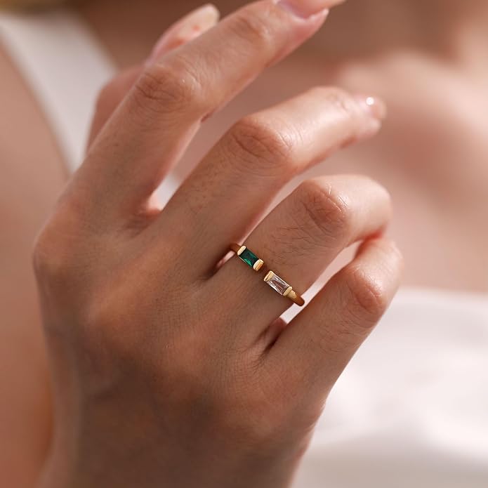 WFYOU Gold Birthstone Rings for Women - Non Tarnish Dainty 14K Gold Plated Stackable CZ Rings for Her & Couples - Personalized Jewelry Gift for Birthday