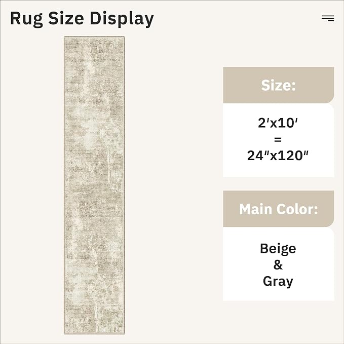 Soalmost Runner Rug 2x10 Washable Non-Slip Hallway Runner Rugs for Kitchen Bathroom Laundry Room Beige Gray Vintage Floor Carpet Runners for Hallways Entryway