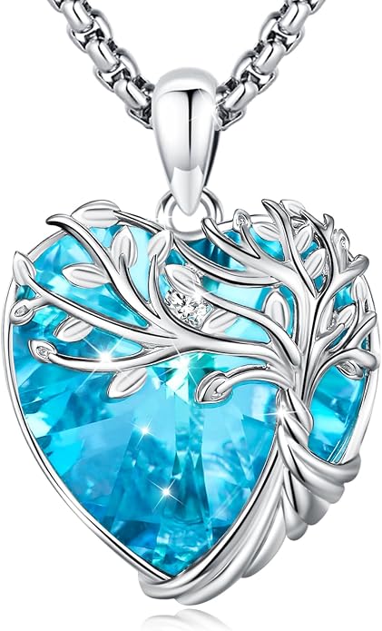 Tree of Life Necklace Sterling Silver Crystal Abalone Shell Tree Pendant with Heart Family Tree Jewelry for Women Mother's Day Gifts