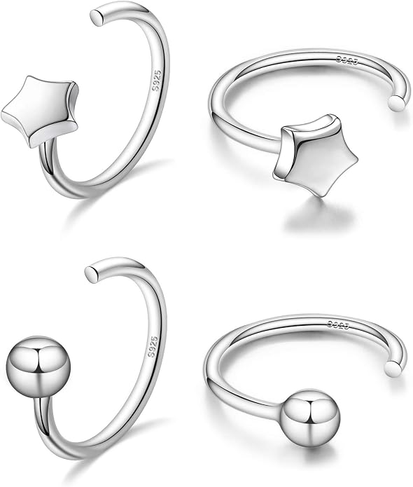 CHIC & ARTSY 925 Sterling Silver Half Hoop Earrings for Women, Small Huggie Hoops Set with Ball Bar Star Moon Cross & Pearl, Lightweight Comfort Fit Everyday & Sleep Earrings