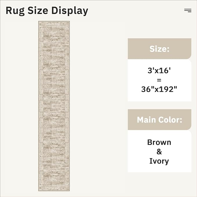 Soalmost Hallway Runner Rug 3x16 - Vintage Non Slip Washable 16ft Kitchen Runner for Entrance Soft Long Carpet Runners for Living Room Bedroom Dining Room, Brown