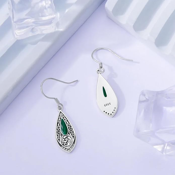 PROESS Moonstone Turquoise Malachite Dangle/Hoop Earrings 925 Sterling Silver Infinity/Wave/Celtic Knot/Clover Filigree Teardrop Earrings Jewelry Presents for Women