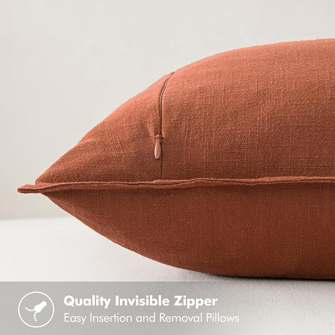 MIULEE Decorative Linen Pillow Covers 20x20 Inch Rust | Boho Farmhouse Fall Autumn Couch Throw Pillows for Bed, Pack of 2 Accent Modern Pillowcases, Sofa Livingroom Home Decor