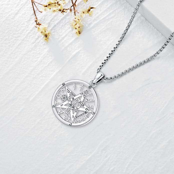 Pentagram Necklace Sterling Silver Triple Moon Goddess/Celtic Knot Witches Knot/Ankh/Sun and Moon/Hecate/Lilith/Santa Muerte/Tetragrammaton Pendant Necklace Pagan Wiccan Magic Egyptian Amulet Jewelry for Women Men