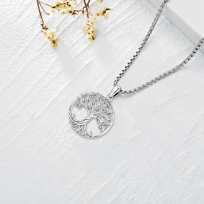 Tree of Life Necklace for Women Sterling Silver Celtic Moon Tree Moonstone Turquoise Pendant Heart Family Tree Necklace for Mother Daughter Sister Gifts