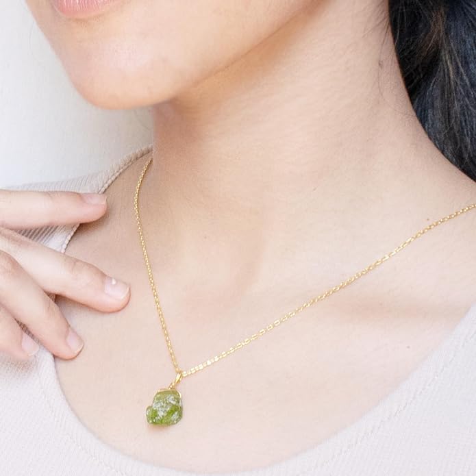 Raw Birthstone Crystal Necklace for Women, Hypoallergenic 925 Sterling Silver Pendant, Adjustable 16+2" Silver Chain, Light Natural Gemstone Jewelry for Everyday Wear & Gift for her & him