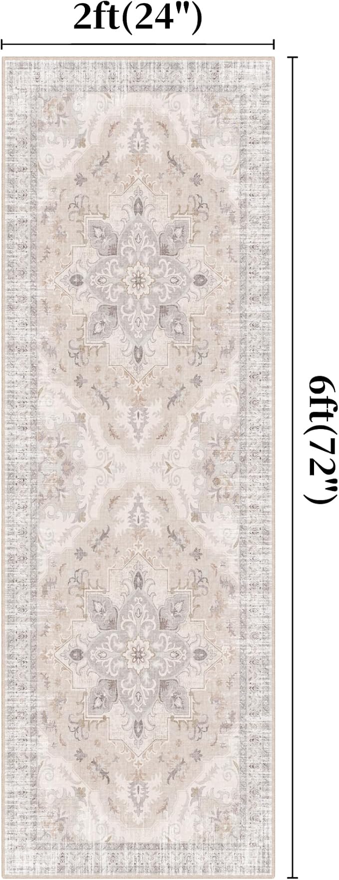 2x6 Runner Rug, Soft Non-Slip Vintage Medallion Rug, Low-Pile Bedroom Runner Rug Indoor Runners for Girls Room, Kids Room, Bedroom Bedside -Light Blush/Cream | Soft Low-Pile Bedroom Runner Rug Indoor Runners for Girls Room, Kids Room, Bedroom Bedside