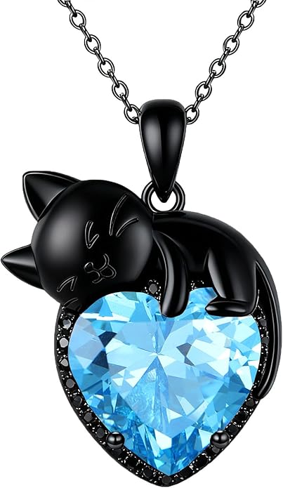 Cat Necklace Sterling Silver Cat Zircon Pendant Gothic Jewelry for Women Animal Lovers Gifts