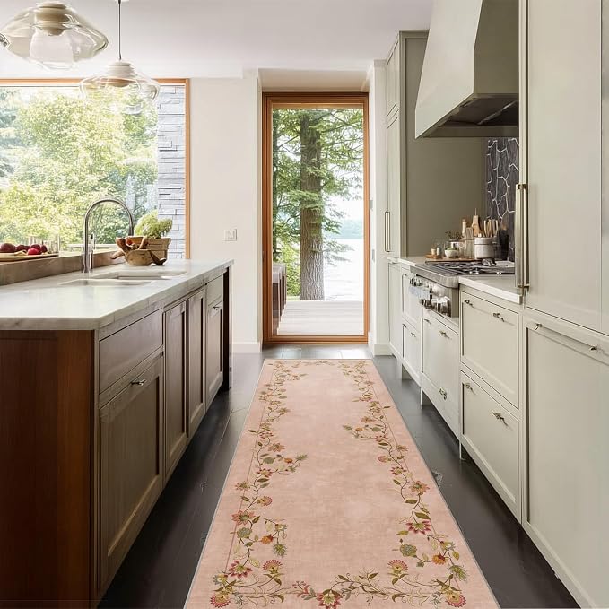 Washable Kitchen Rug Runners for Hallways: 2'6"x8' Entryway Rug Stain Resistant Non Slip Low Pile Soft Living Room Floor Carpet Runners for Bedroom Kitchen Laundry Room Farmhouse Indoor