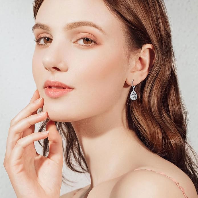 925 Sterling Silver Filigree Dangle Drop Earrings Daisy/Lotus/Rose Flower/Moonstone Leverback Teardrop Earrings for Women Infinity Celtic Knot Daisy Lotus Jewelry for Mothers Day