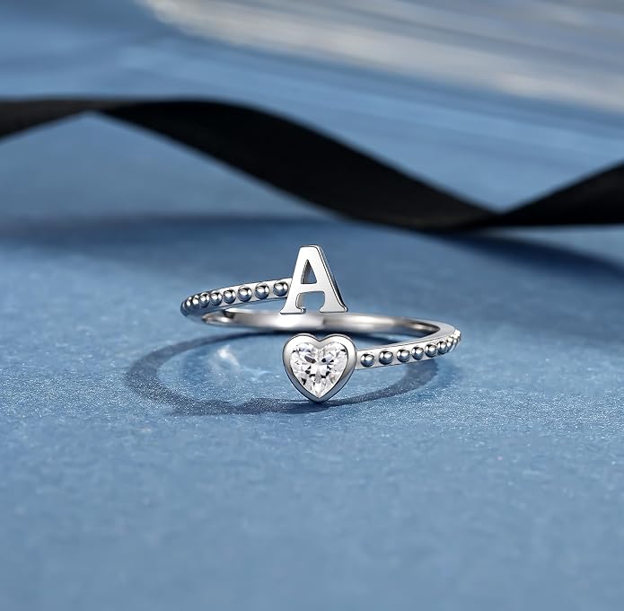 Step Forward 925 Sterling Silver Adjustable Initial Ring for Women | Non Tarnish Letter Rings for Lady | Alphabet Heart Thumb Rings | Capital Letter Jewelry Gifts