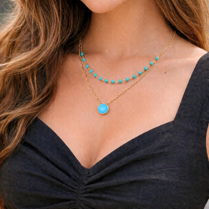 Layering Necklace for Women, Premium Layered Gold Healing Crytsal Necklaces - Tarnish Free 18K Gold Vermeil Certified S925 Classic Stack Necklace Gold Jewelry for Women - Mothers Day Gifts for Mom Wife