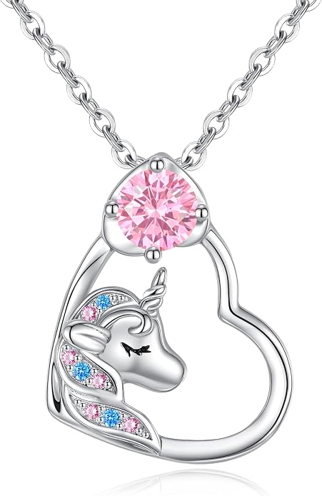 CDE Christmas Gift for women Cute Unicorn Birthstone Necklace for Girls Daughter 925 Sterling Silver Opal Heart Pendant Graduation Birthday Christmas Jewelry Gift for Teenage Girls Niece