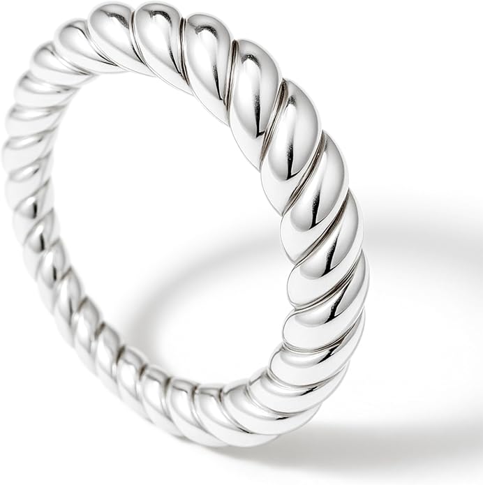 Non Tarnish Gold Chunky Rings for Women, 14K Gold Plated Statement Dome Rings Stacking Silver, Adjustable Mens Eternity Wedding Band Mixed Metal Jewelry Size 3-13