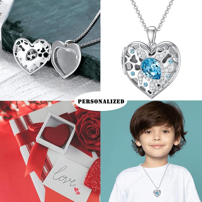 Dorunmo Personalized Locket Necklace 925 Sterling Silver that Holds Pictures Butterfly Birthstone Photo Heart Locket Custom Jewelry Congratulations New Beginnings New Job Gifts for Women