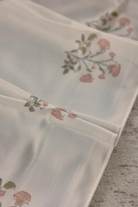 DrapePalette - Linen Blend Pinch Pleated Curtains 80 Inches Long for Living Room, Bedroom, Dining Room, Light Filtering Curtains 2 Panels Set, Modern Floral Printed Design, Beige White, 30" W x 80" L