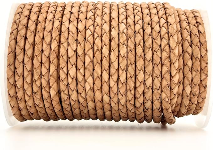 3mm Braided Leather Cord for Jewelry Making, Bracelets, Necklaces & Bolo Ties – Top Grain Leather, Flexible, Durable & Soft