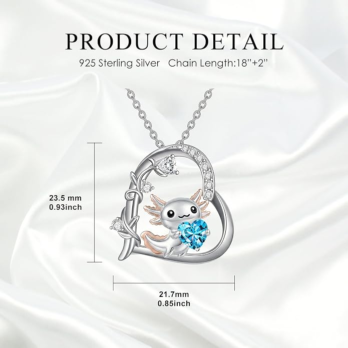 PELOVNY Teddy Bear Necklace for Women 925 Sterling Silver Bear/Highland Cow/Fox/Cat/Axolotl Birthstone Necklace Christmas Birthday Jewelry Gifts for Mom Daughter Wife Sister