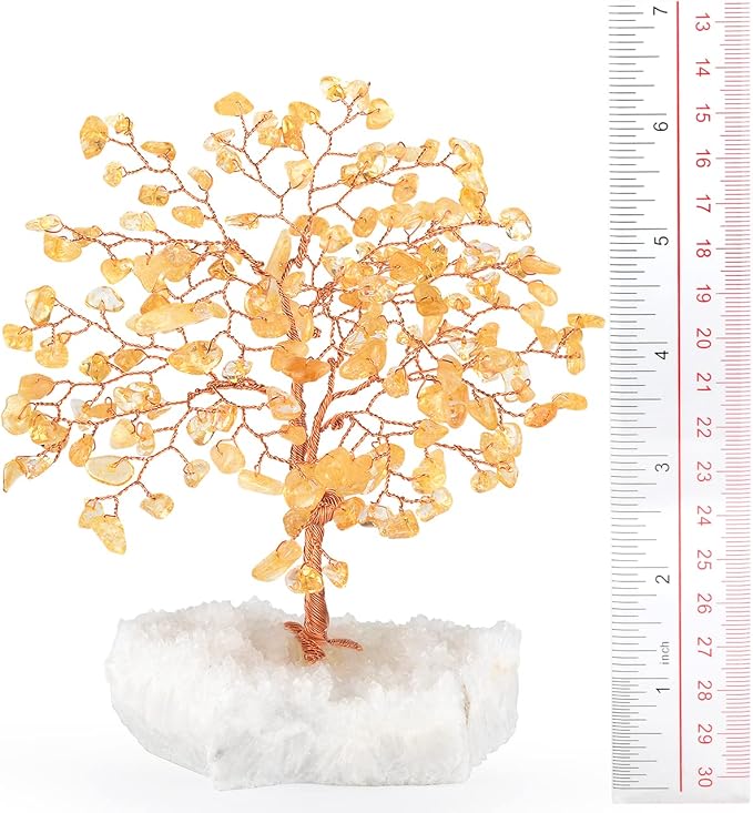 Natural Citrine Gemstone Crystal Tree of Life,Clear Quartz Cluster Base,Bonsai Money Tree Feng Shui Home Decor,Healing Crystals Positive Energy Gift for Luck and Wealth 5.5"-6.3"