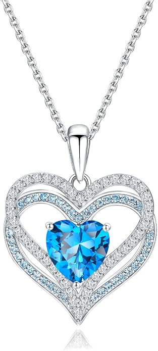 Anniversary Charm Necklace, Sterling Silver 14K Gold Plated Chain with Interlocking Heart Pendant Elegant Birthstone Necklaces for Women, Length 18"