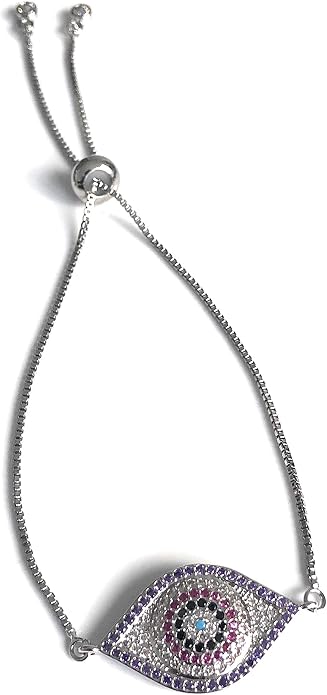 SIFRIMANIA Evil Eye Adjustable Sliding Bead Shiny Bracelet Lucky Charms Jewelry for Women of All Ages