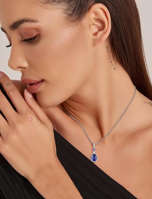 Birthstone Necklace for Women Teardrop Necklace S925 Sterling Silver Infinity Love Pendant for Mom Women