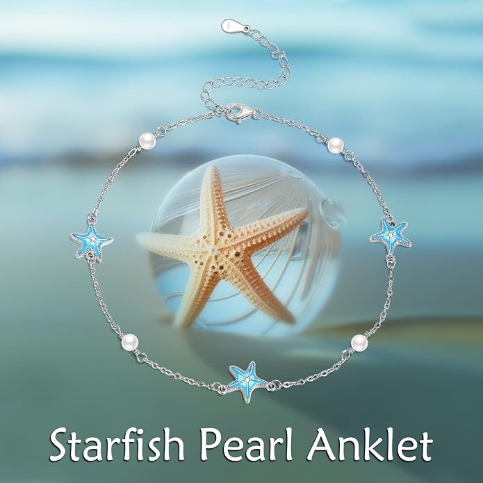 CRMAD Beach Starfish Anklet for Women Sterling Silver Moonstone Beach Anklet Irish Jewelry (starfish)