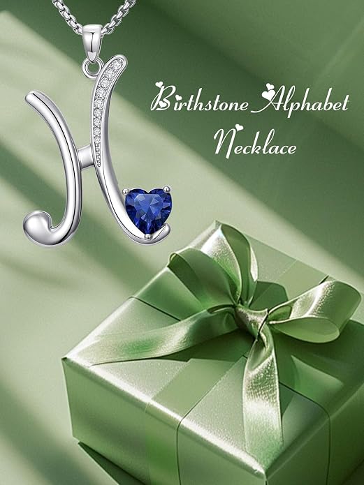 Birthday Gifts for Women Alphabet A to Z Initial Birthstone Pendant Necklaces for Women - 18k White Gold Plated Personalized Name Jewelry Anniversary Graduation Gifts for Wife Her Daughter Girlfriend(with Gift Box)