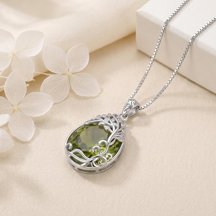 Teardrop Moonstone Necklace for Women Tree of Life/Filigree Birthstone Pendant Necklace Jewelry