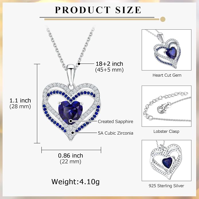 Anniversary Charm Necklace, Sterling Silver 14K Gold Plated Chain with Interlocking Heart Pendant Elegant Birthstone Necklaces for Women, Length 18"