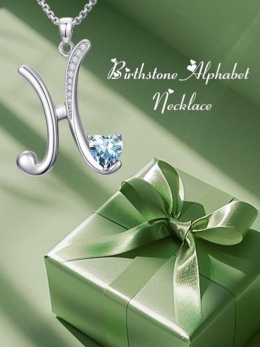Birthday Gifts for Women Alphabet A to Z Initial Birthstone Pendant Necklaces for Women - 18k White Gold Plated Personalized Name Jewelry Anniversary Graduation Gifts for Wife Her Daughter Girlfriend(with Gift Box)