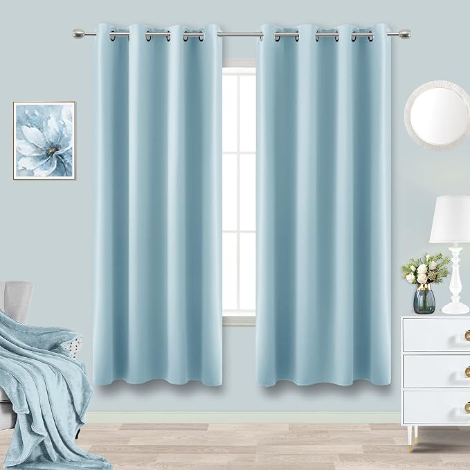 KOUFALL 52x63 Inch Length Light Blue Blackout Curtains for Living Room